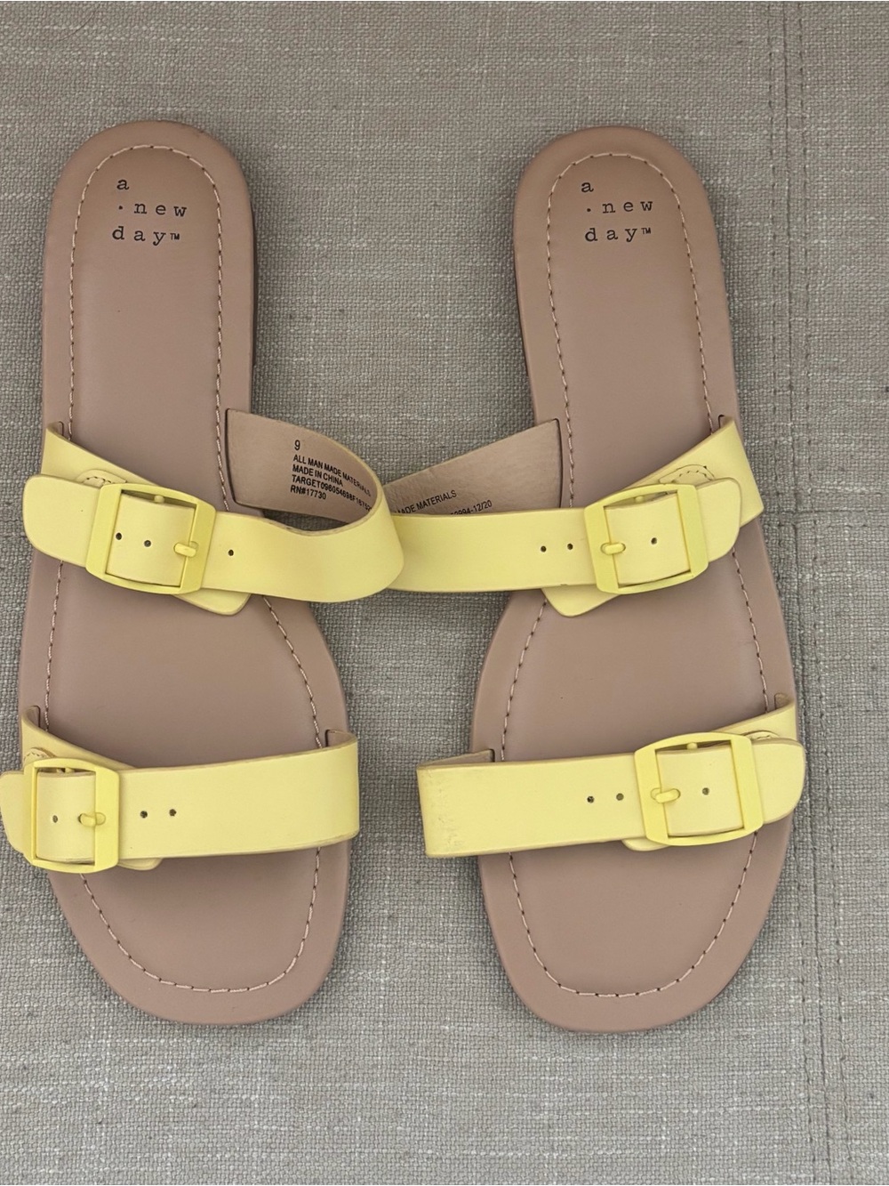a new day Yellow Double-Buckle Slide Sandals with Tan Footbed